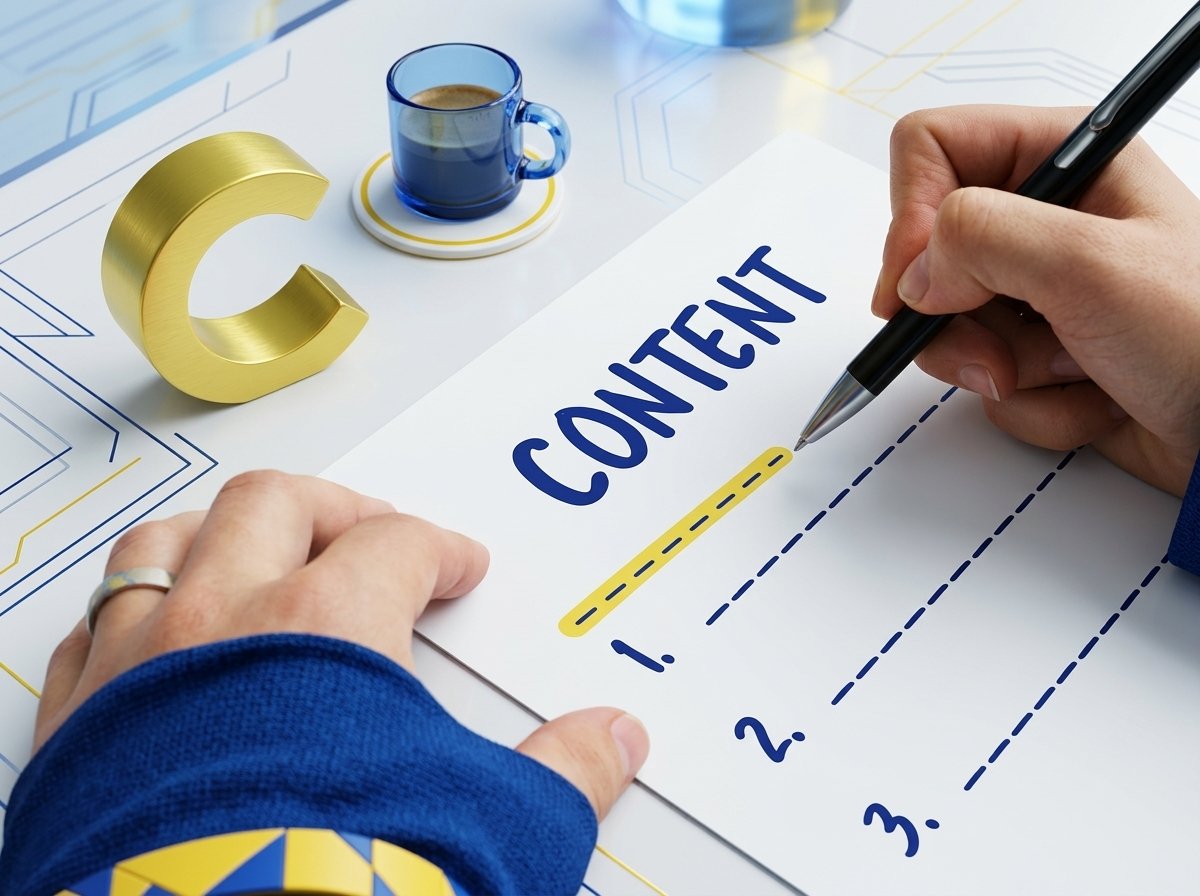 Hand writing a content planning checklist with numbered points on paper